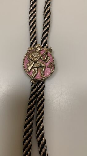 Davy Crockett Pink & Gold Medallion rope Bolo Tie. Western Style. - Picture 3 of 9