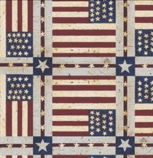 Vintage Flag, Patriotic Fabric  1yd BTY 100 Cotton  Multi Fast Ship 