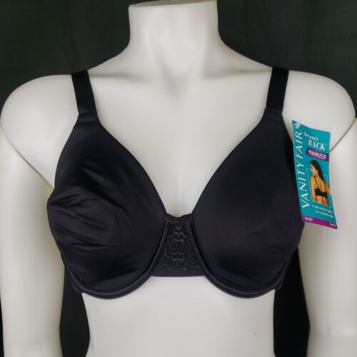 Vanity Fair Minimizer Bra 38C Back Smoothing Full Coverage Black 76080 Underwire