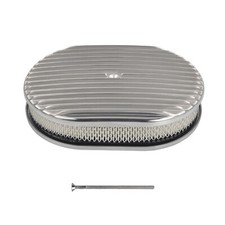 12 Oval Full Finned Air Cleaner Assembly Polished Aluminum For Chevy Ford Mopar 12 Oval Full Finned Air Cleaner Assembly Polished Aluminum For Chevy Ford Mopar