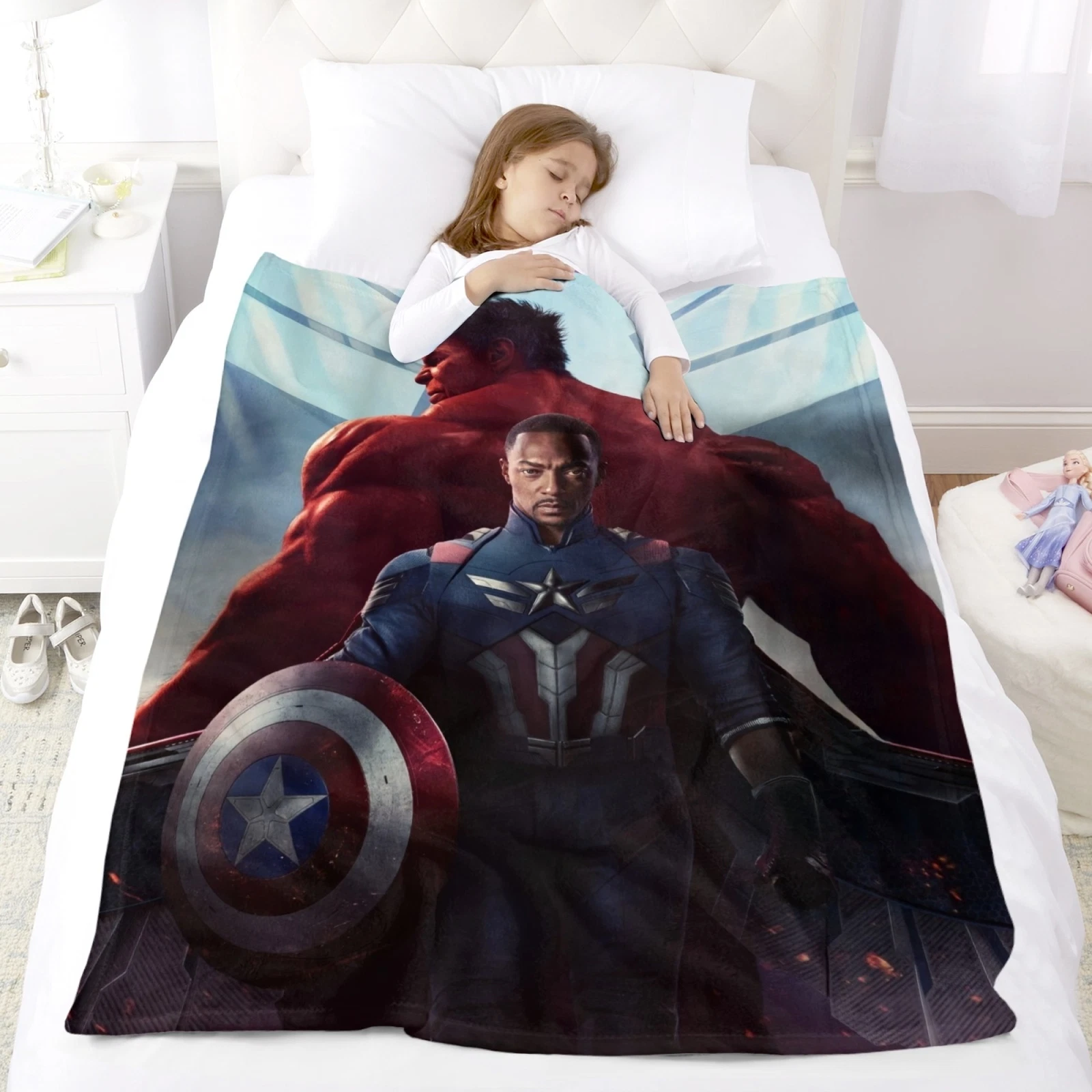 Captain America Fleece Blanket for Kids Bed Sofa Couch Throw
