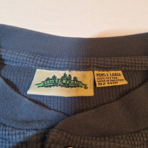 Vintage Timber Trail Blue Thermal Waffle Knit Henley 1/4 Button Sweater Size L - Picture 4 of 9