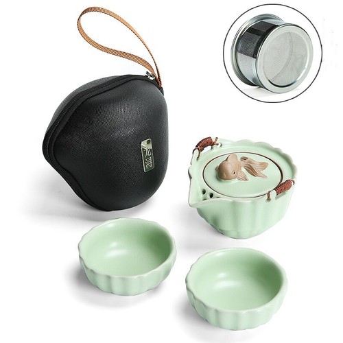 Portable Tea Set For Travel Ruyao Geyao Craft Golden Fish Relief Tea Pot Cups - Picture 15 of 15
