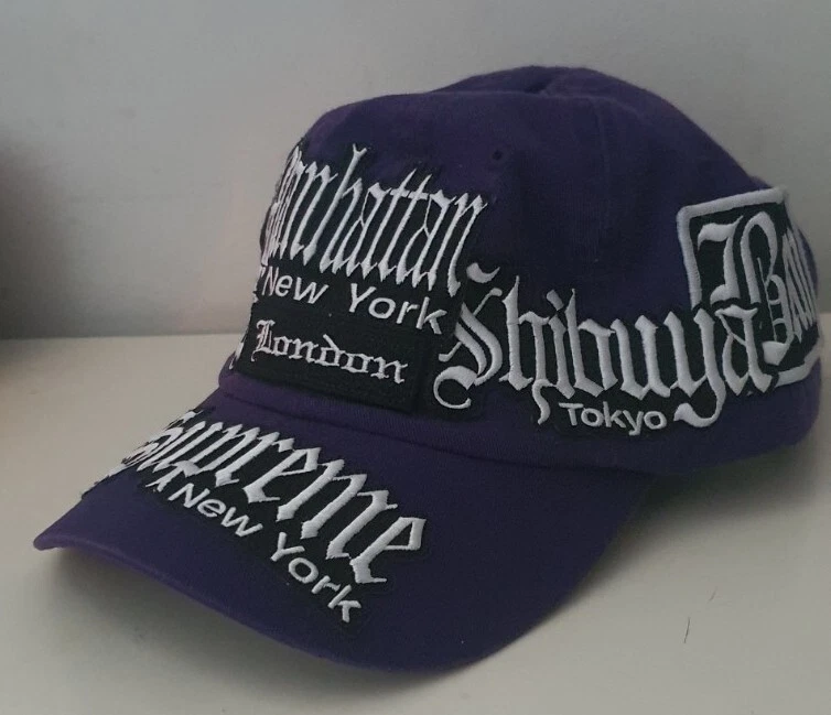 SS23 Supreme City Patches 6 panneaux chapeau casquette violette Berlin Los Angeles Londres Paris