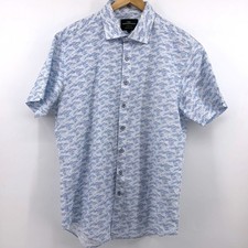 Rodd  Gunn Sports Fit Mens L Blue Wave Print S/Sleeve Shirt Woven Italy