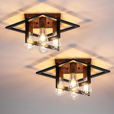 Industrial Semi Flush Mount Light, 4-Light Farmhouse Ceiling Fixture (2-Pack)