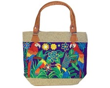 Embroidered Guatemalan Parrot Multicolor Tote...