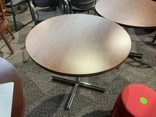 36” Round Table in Modern Walnut Laminate Finish by Knoll