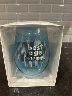 NEW Thimblepress Slant Jumbo Stemless Wine Glass w/ Best Age Ever Decor- 30 Oz