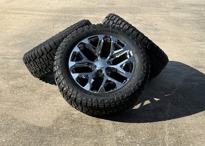 20'' Chrome Snowflake Wheels Rugged Terrain Tires TPMS For GMC Sierra Yukon Set 4