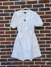 New S J Crew puff sleeve cotton poplin white shirtdress dress