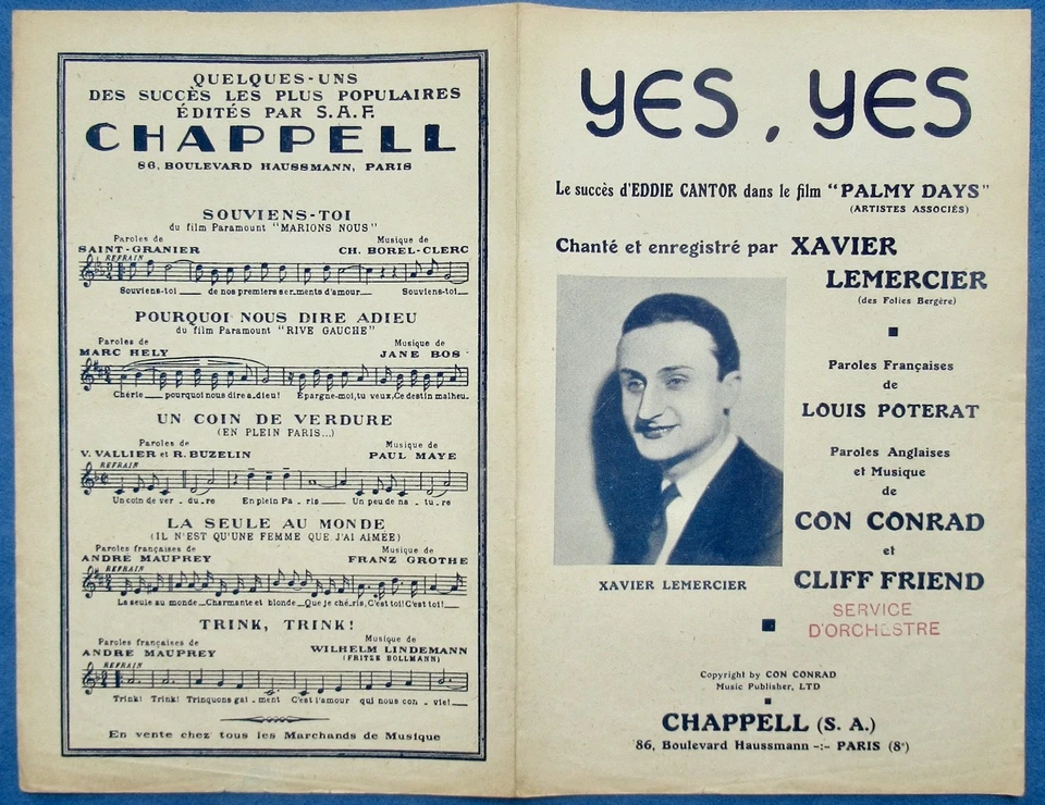 FILM PALMY DAYS CANTOR PARTITION XAVIER LEMERCIER FOLIES BERGÈRE CONRAD FRIEND - Photo 3/3