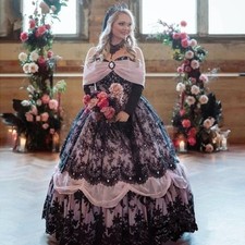 Black Pink Gothic Wedding Dresses Lace Applique Corset Country Victorian Gowns
