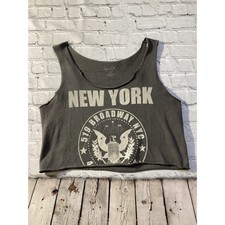 John Galt Brandy Melville New York City Graphic Crop Distressed Tank Top Grey OS