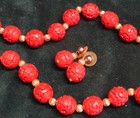 VINTAGE Genuine Cinnabar Red Hand-Carved Beads 33" Necklace & Earrings Set China — photo 6