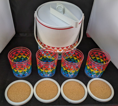 Itemakers Ice Bucket Tumbler Set Party Bar Poolside Vintage Rainbow