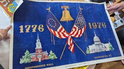Rare 1976 USA Bicentennial FlockedVelvet Poster Tom Sturr Independence Hall