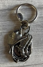 Cowboy Western Silver Pewter Boot, Hat, Lasso, horseshoe Charm Keychain USA Made
