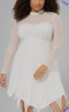 Torrid Mesh Long Sleeve High Neck White Dress Plus Size 2 Hanky Hem Long Sleeve