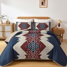 Dintszyayue Queen Quilt Set 3 Piece Boho Aztec Texture Bedspread Coverlet Set Bl