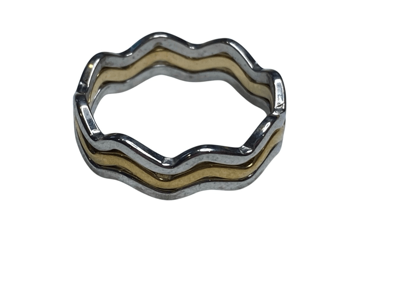 Two Tone Wavy Triple Stacking Ring Set Silver Gol… - image 1