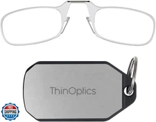 ThinOptics Keychain Case + Rectangular Reading Glasses, Clear, 44 mm + 1.5