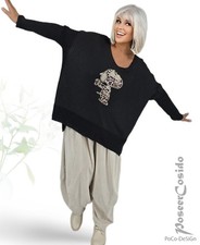 Lagenlook Italy Kasten Pullover schwarz Leo L XL XXL 42 44 46 48 50 52 54