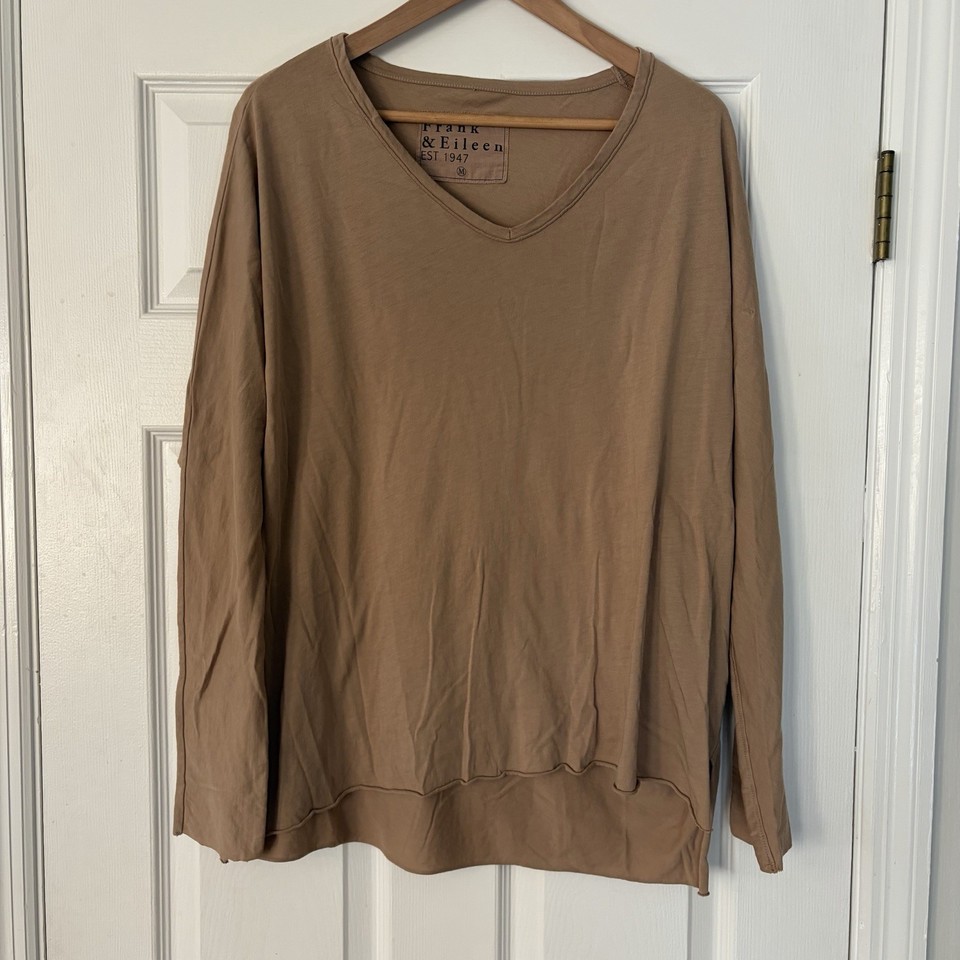 Frank & Eileen Medium Long Sleeve Tee Top Tan Relaxed Basic Oversized Cotton