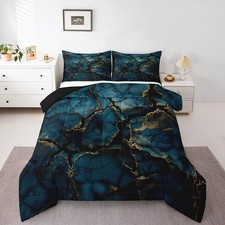 Navy Blue Marble Bedding Set Twin Size Modern Marble Aesthetic Comforter Set ...