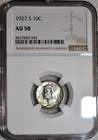 NGC AU-58 1927-S Mercury Dime, Highly Lustrous & Barely Circulated.