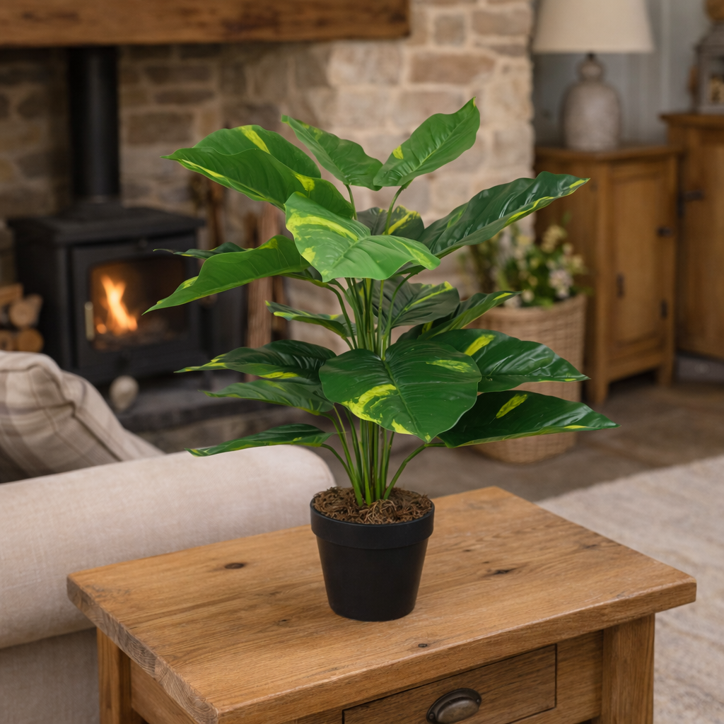 Artificial Foliage Plant 60cm Green, Variegated Realistic Faux Indoor Home
