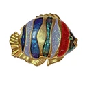 Glitter Fish Pin Brooch Enamel Gold Tone Nautical Costume Jewelry Vintage