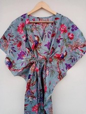 Bird Print Cotton Kaftan, Indian Beach Wear Maxi Dress, Summer For Caftan