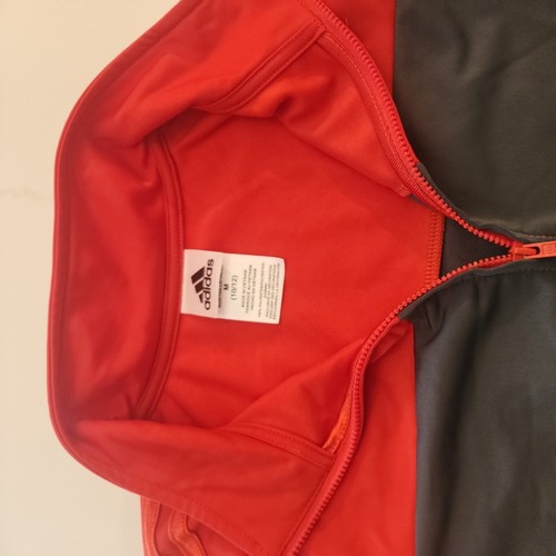 Adidas Full Zip 3 Stripe Track Jacket Boys Size M(10 /12) Orange Gray Black - Picture 3 of 6