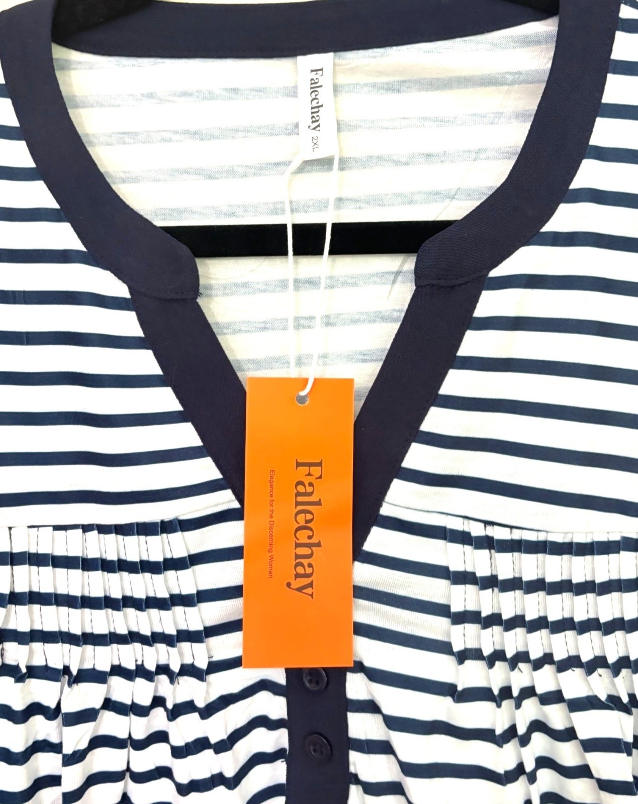 Falechay Womens 2XL Striped Top With Puff Sleeves & Button Detail