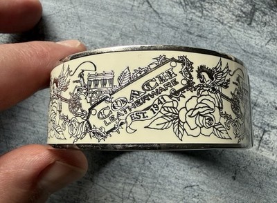 Coach Bangle Bracelet Heritage Crest Enamel Tattoo Bird Flower Roses Silver