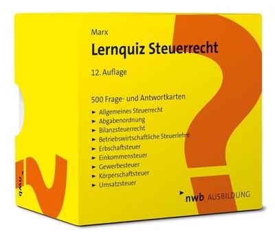 Lernquiz Steuerrecht 500 Lernkarten mit Fragen und Antworten.