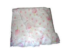 VINTAGE CHRISTIAN JARDIN DIOR PINK TULIPS FLORAL (1) QUEEN FLAT SHEET 90X10