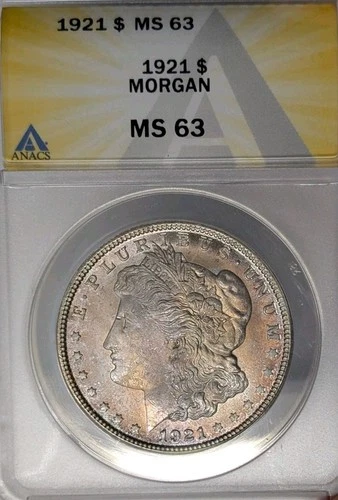 1921 $ Morgan Silver Dollar ANACS MS64 Pink Toned Beauty!!! Rainbow Gem