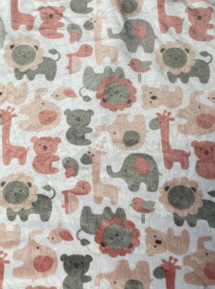 SL Home Fashions Blanket Jungle Zoo Animal Elephant Giraffe Lion Reversible Pink - Image 4 of 4