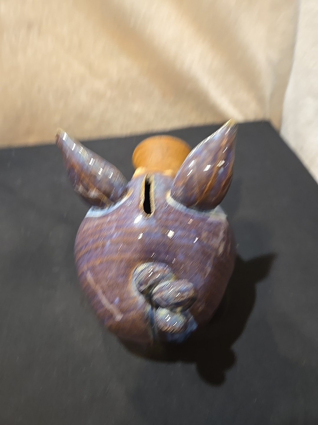 Vintage Whimsical Stoneware Piggy Bank Art Deco Large Cork Stopper