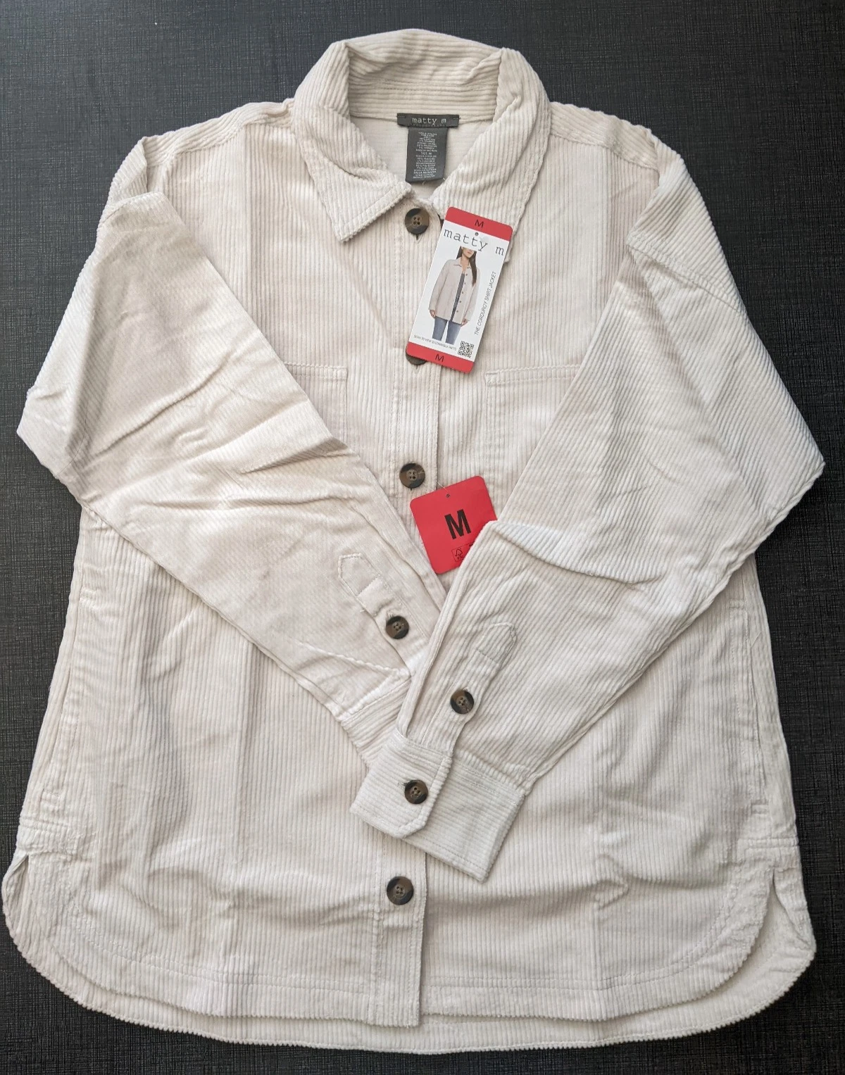 NWT Matty M Corduroy Shirt Jacket Adult Womens Medium Cream