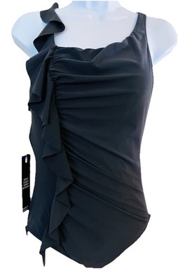 Magicsuit NWT Sz 10 Cascade Lexi Swim Ruffle One-Piece Swimsuit Black Wireless