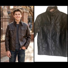 Hawke  Co Boys Brown Faux Leather Sherpa Collar Bomber Biker Moto Jacket 10/12