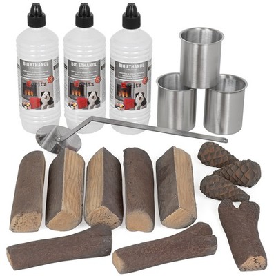 Starter Set für Ethanol Kamine DeLux Keramikholz ## Edelstahl Dosen ## Dosen