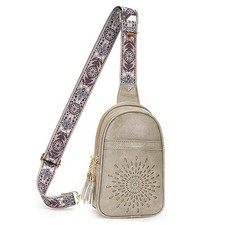 Small Sling Bag Cell Phone Purse Vegan Leather Fanny Packs Chest Bag 03-gray