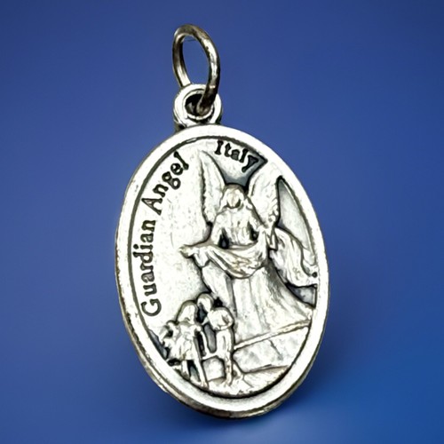 Catholic Saint Michael & Guardian Angel Red Enamel Religious Medal Italy - Picture 2 of 4