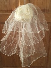 Vintage Bridal Wedding Head Piece Hat Lace Veil 1958 Beads