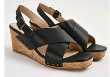 BNWT  Black Cross Strap Cork Wedge Summer Sandal George Size 5