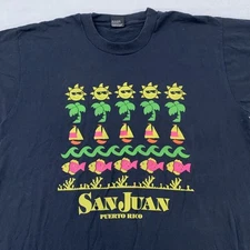 Vintage San Juan Puerto Rico Shirt Mens L/XL Screen Stars Best 90s Neon